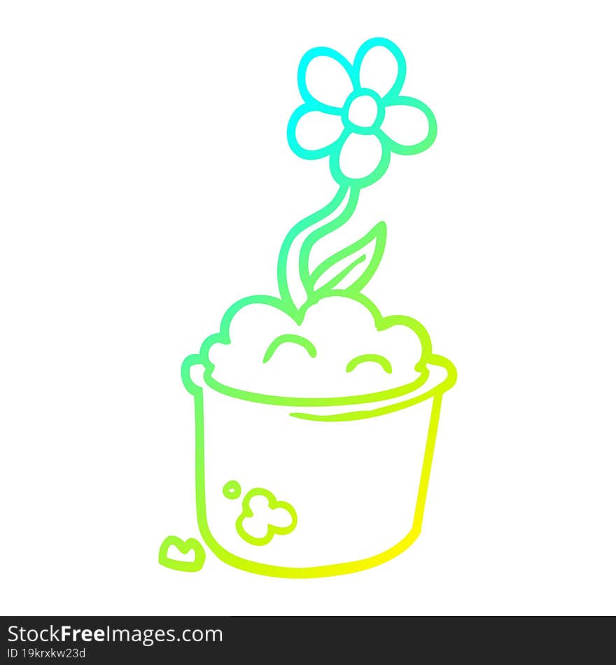 cold gradient line drawing cartoon flower pot