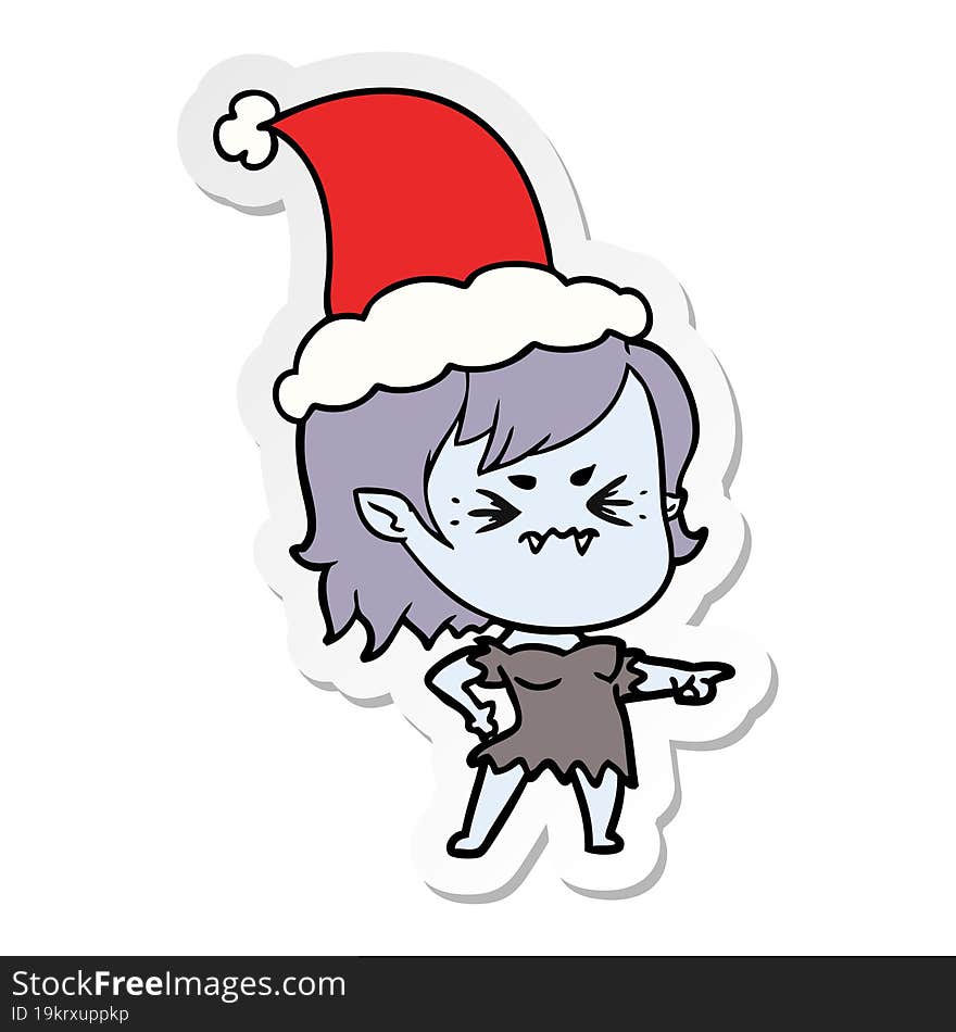 annoyed hand drawn sticker cartoon of a vampire girl wearing santa hat. annoyed hand drawn sticker cartoon of a vampire girl wearing santa hat