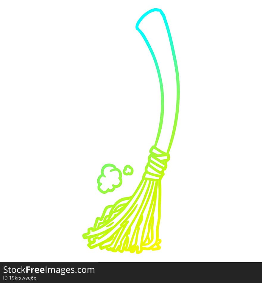 cold gradient line drawing of a halloween witches broom