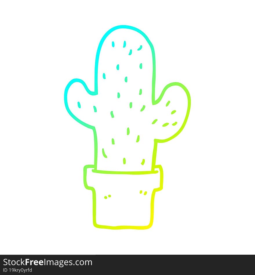 Cold Gradient Line Drawing Cartoon Cactus