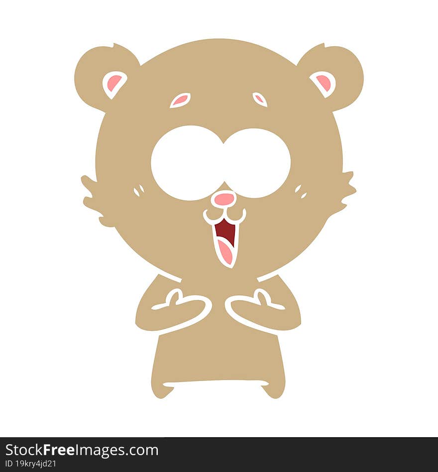 laughing teddy  bear flat color style cartoon