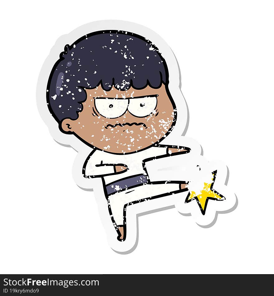 Distressed Sticker Of A Cartoon Annoyed Man