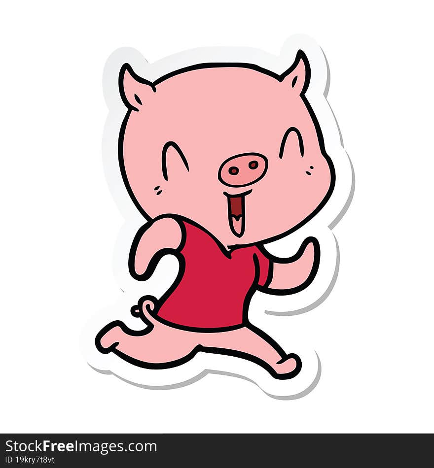 Sticker Of A Happy Cartoon Pig