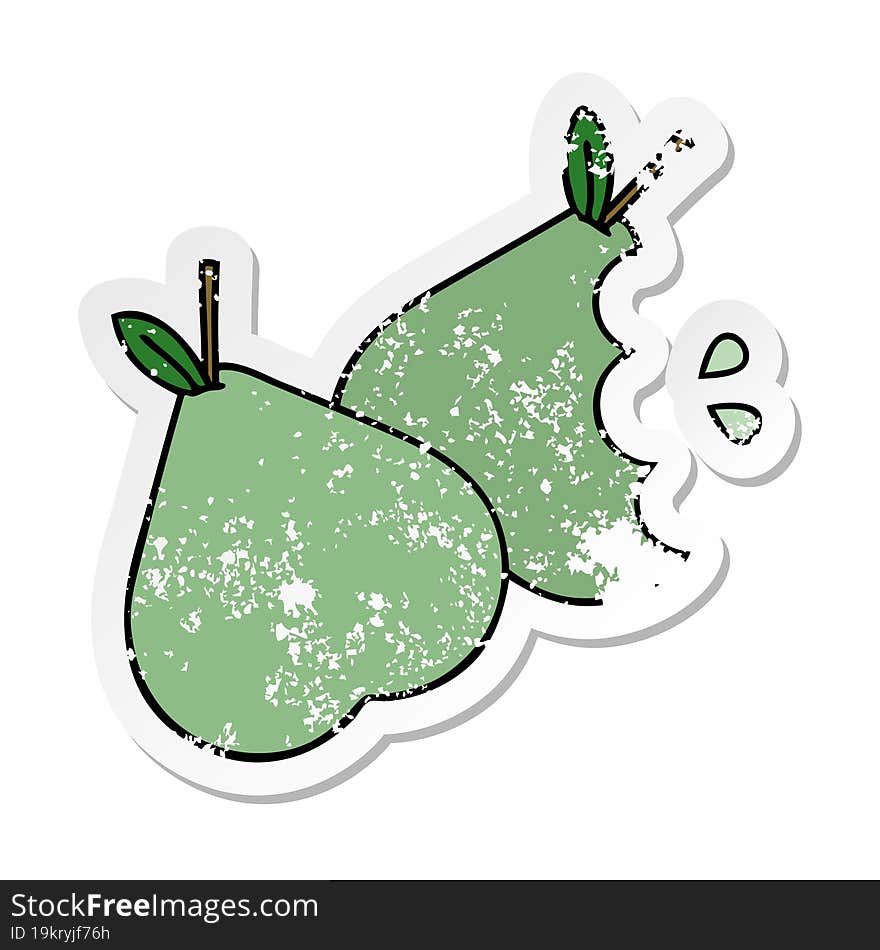 distressed sticker of a cute cartoon green pear