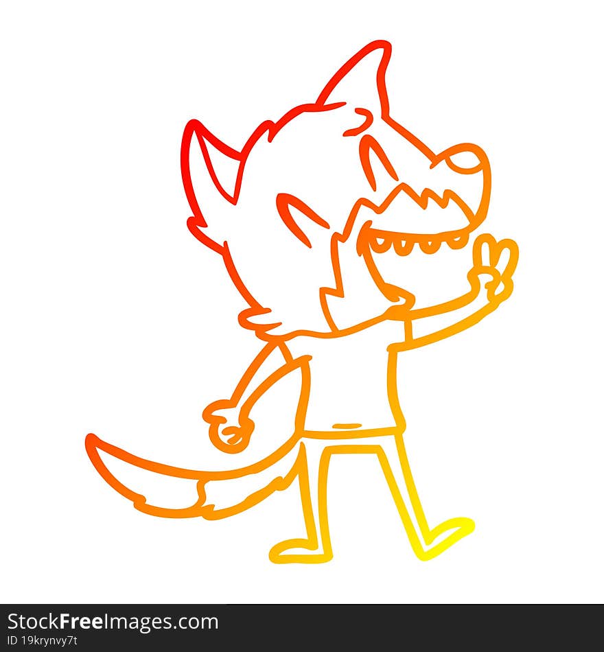 warm gradient line drawing of a laughing fox cartoon