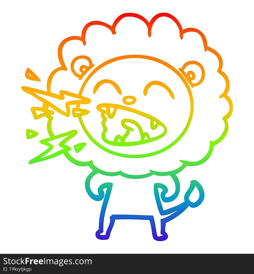 rainbow gradient line drawing cartoon roaring lion