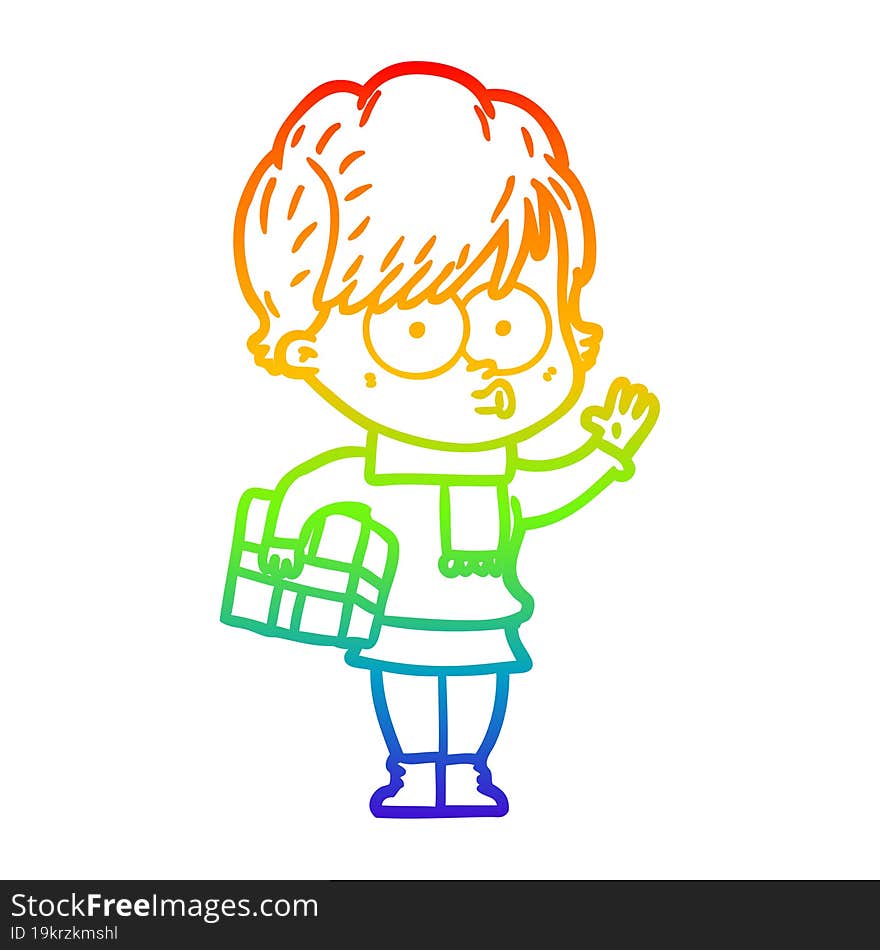 rainbow gradient line drawing of a cartoon woman