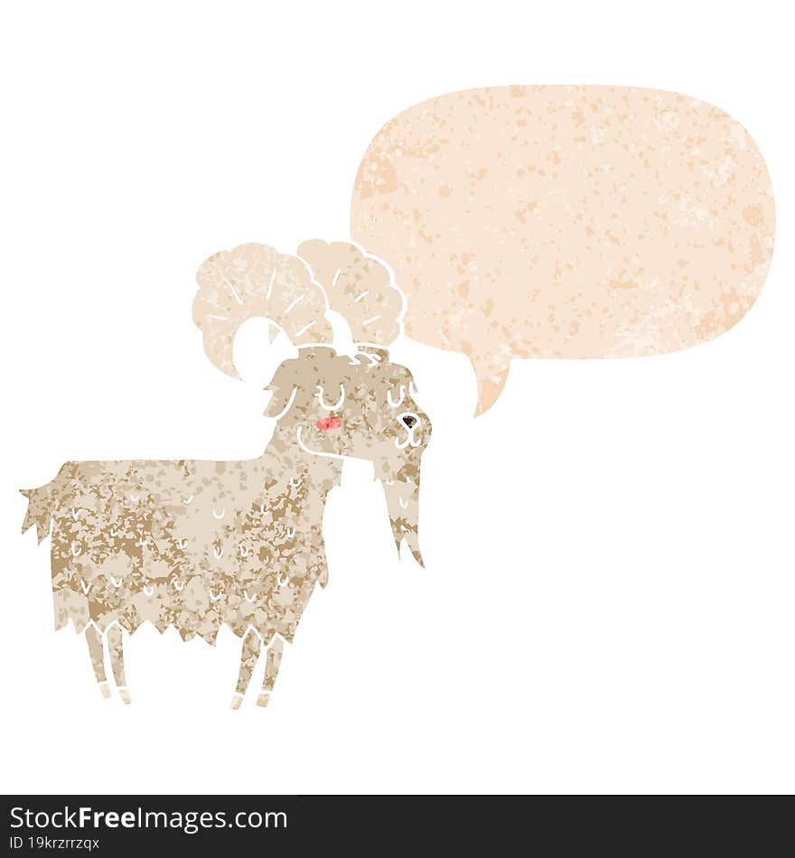 Cartoon Goat And Speech Bubble In Retro Textured Style