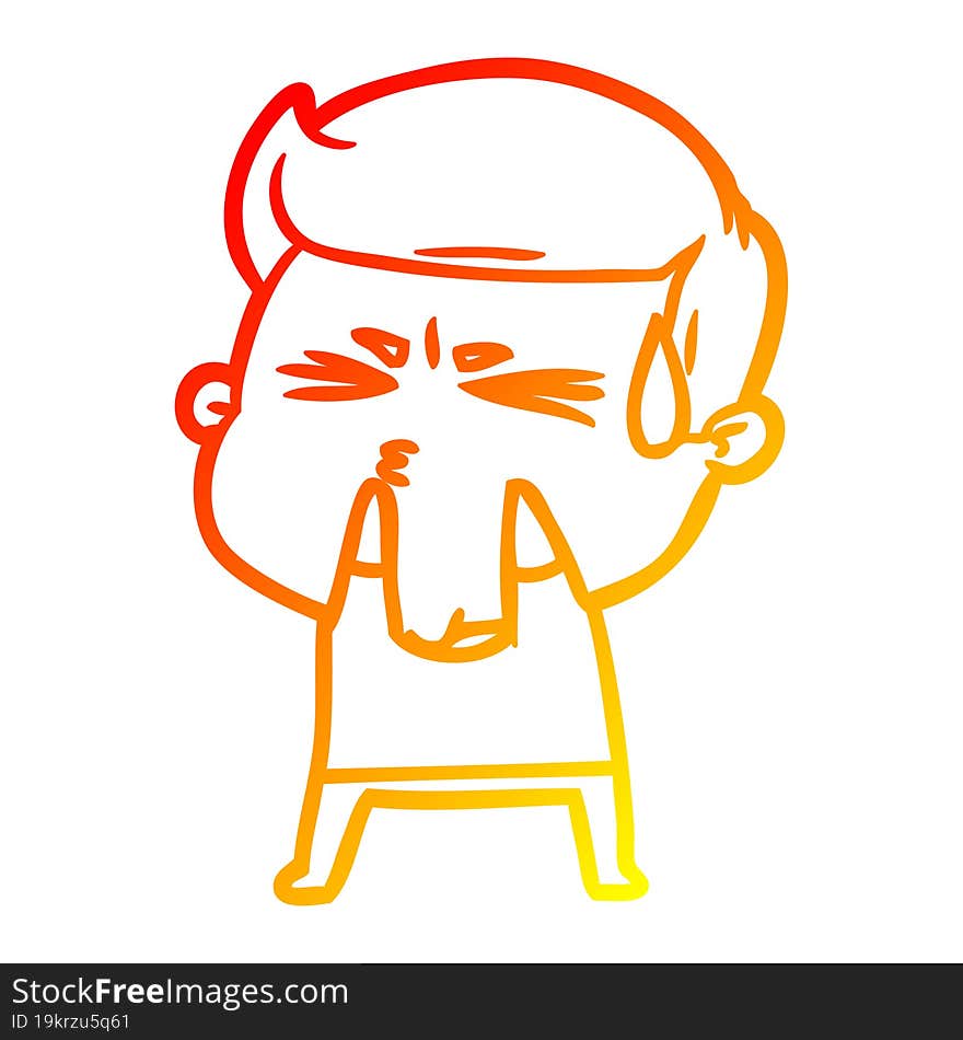 warm gradient line drawing cartoon man sweating