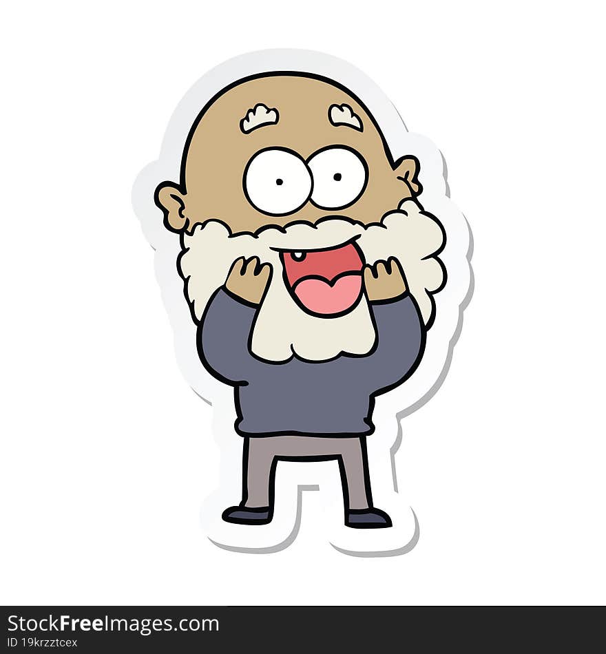 sticker of a cartoon crazy happy man with beard gasping