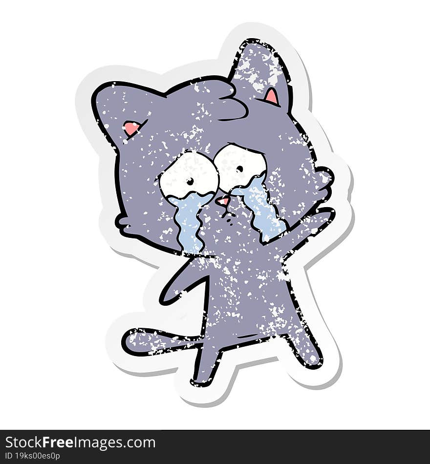 distressed sticker of a crying cartoon cat