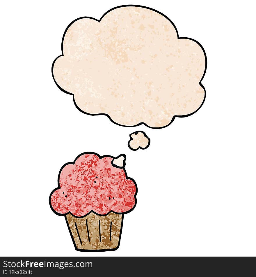 cartoon  muffin and thought bubble in grunge texture pattern style