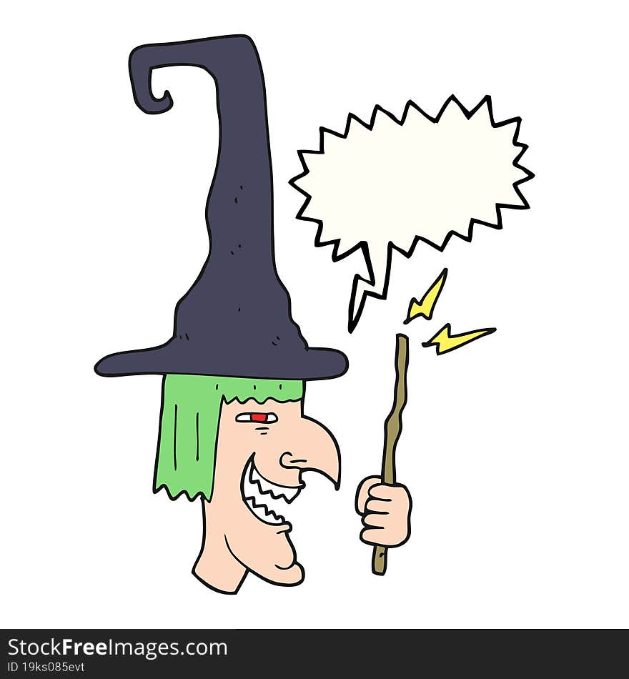 freehand drawn speech bubble cartoon laughing witch