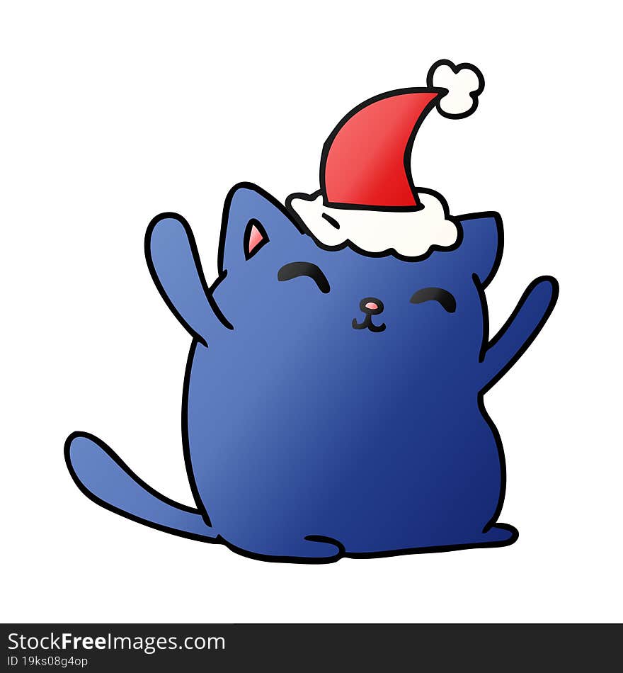 hand drawn christmas gradient cartoon of kawaii cat