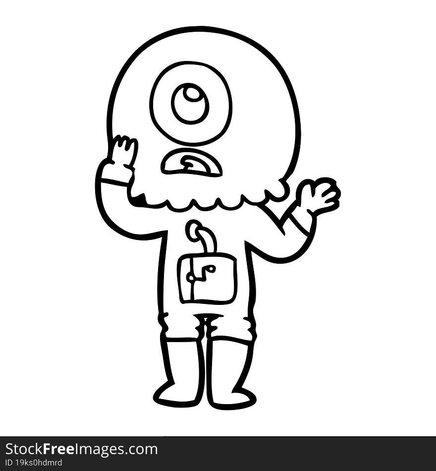 worried cartoon cyclops alien spaceman. worried cartoon cyclops alien spaceman