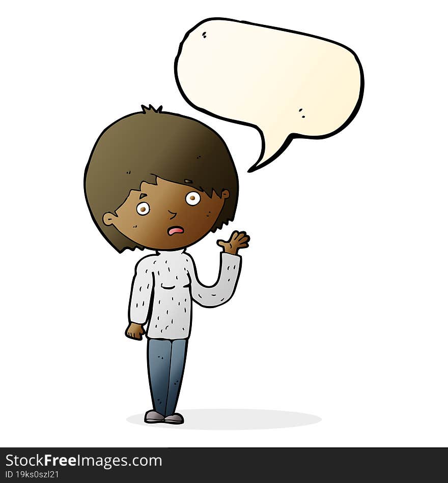 cartoon worried woman with speech bubble