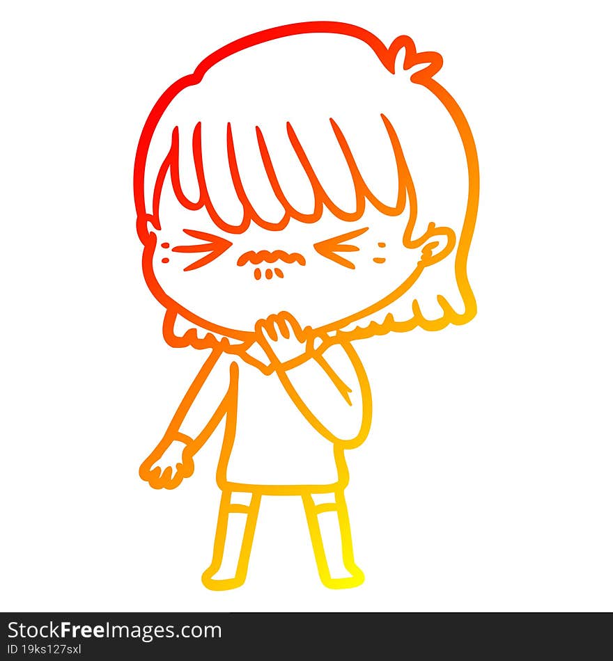 warm gradient line drawing of a cartoon girl regretting a mistake