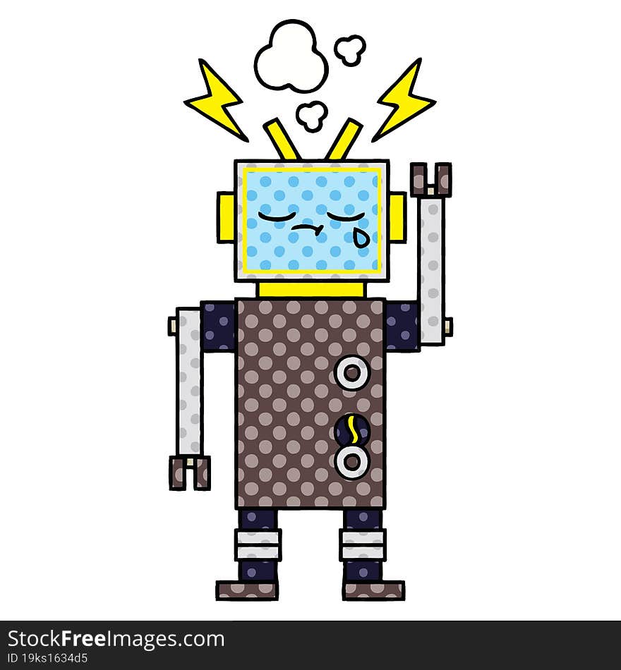 comic book style cartoon crying robot