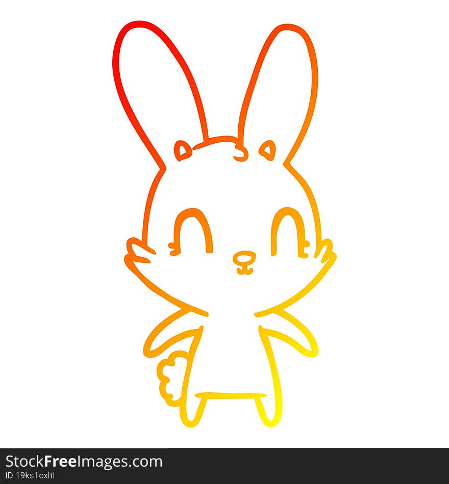 warm gradient line drawing of a cute cartoon rabbit