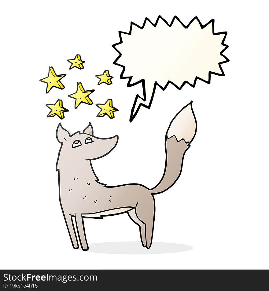 speech bubble cartoon wolf with stars