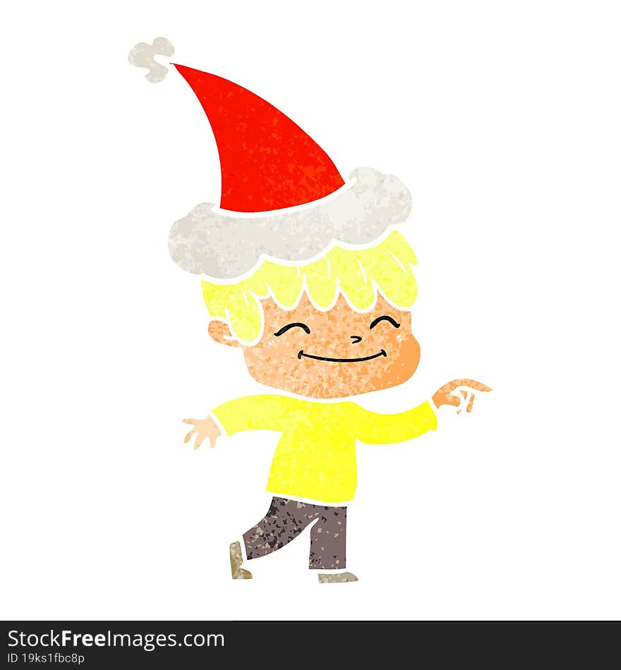 Retro Cartoon Of A Happy Boy Wearing Santa Hat