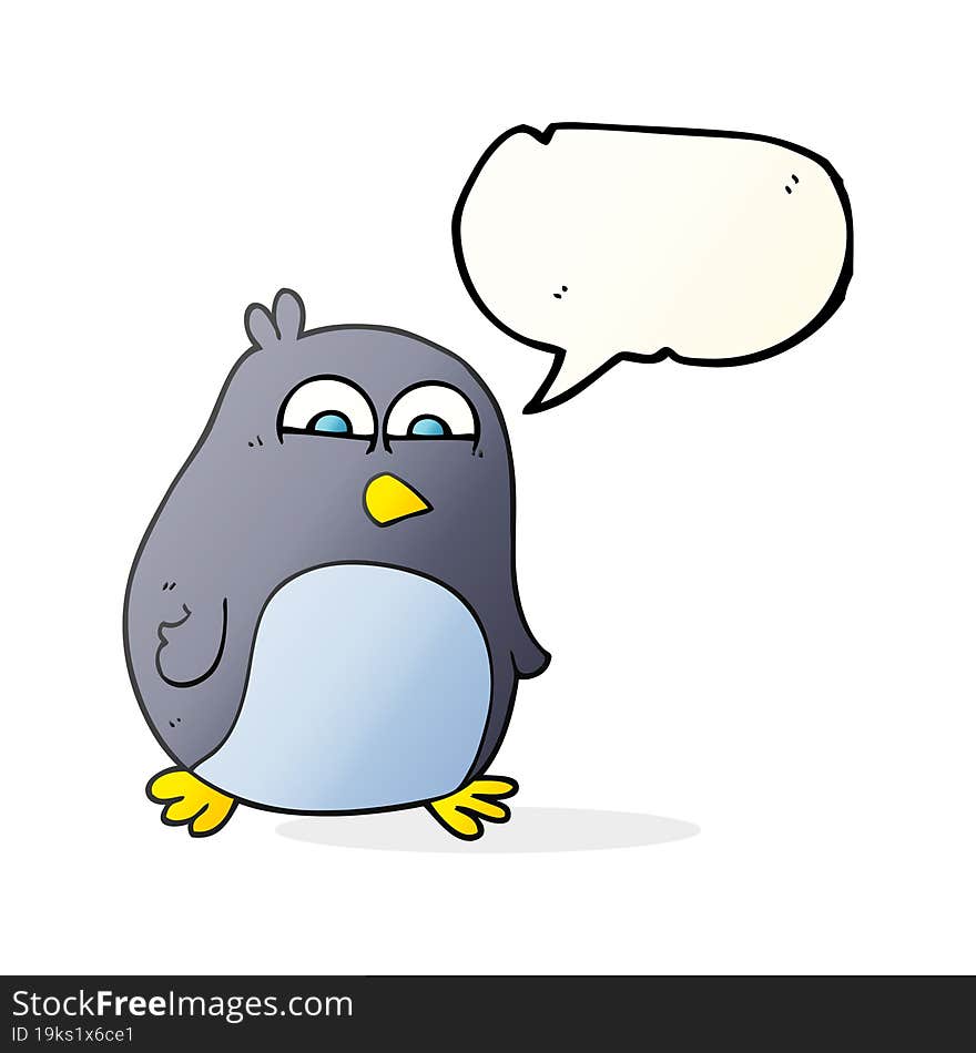 freehand drawn speech bubble cartoon penguin