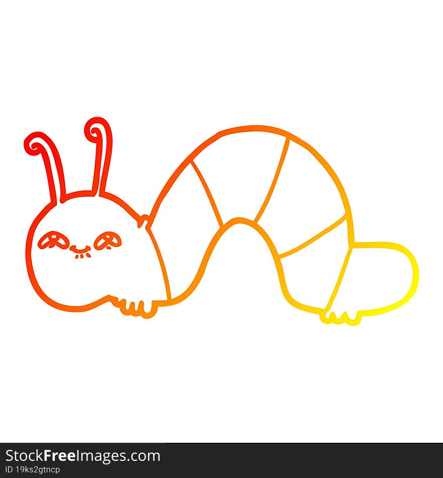 Warm Gradient Line Drawing Cartoon Happy Caterpillar