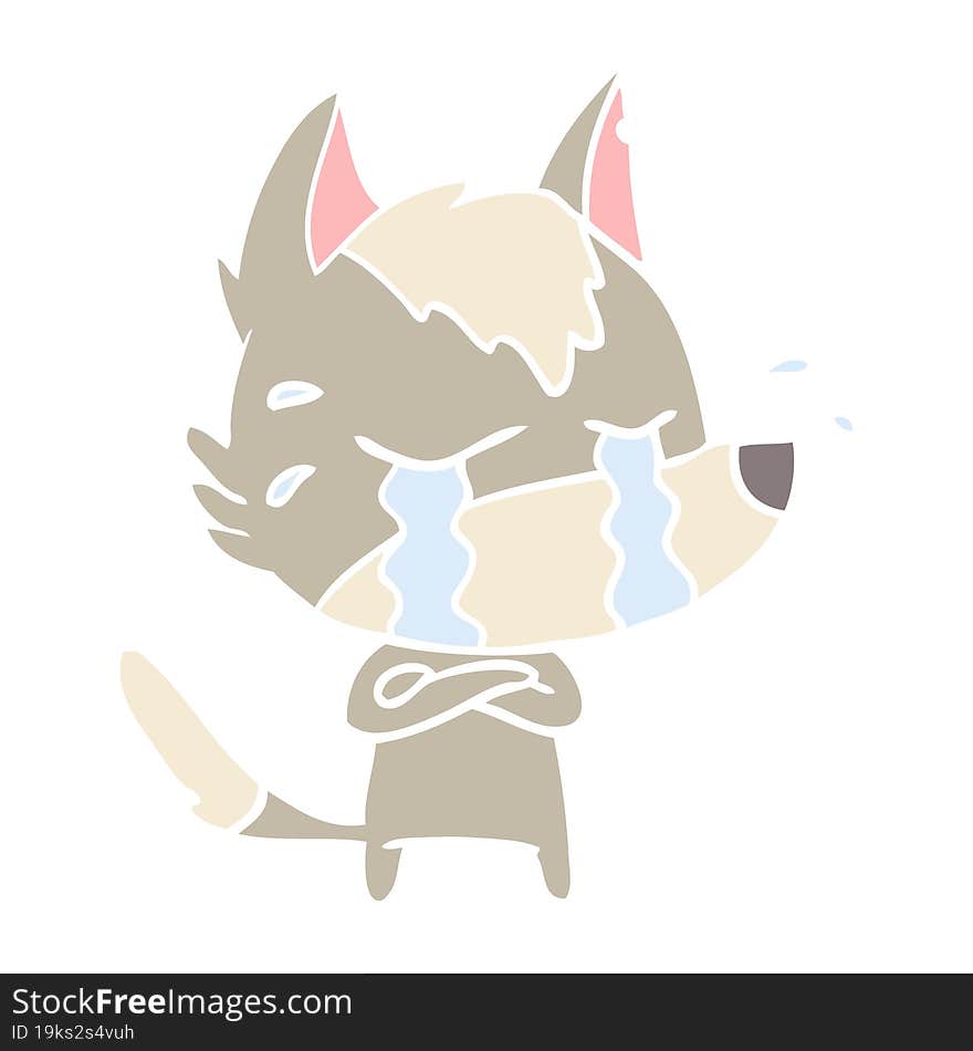 flat color style cartoon crying wolf