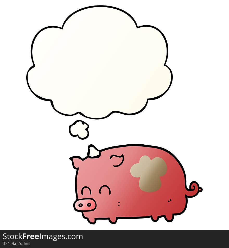 cute cartoon pig and thought bubble in smooth gradient style