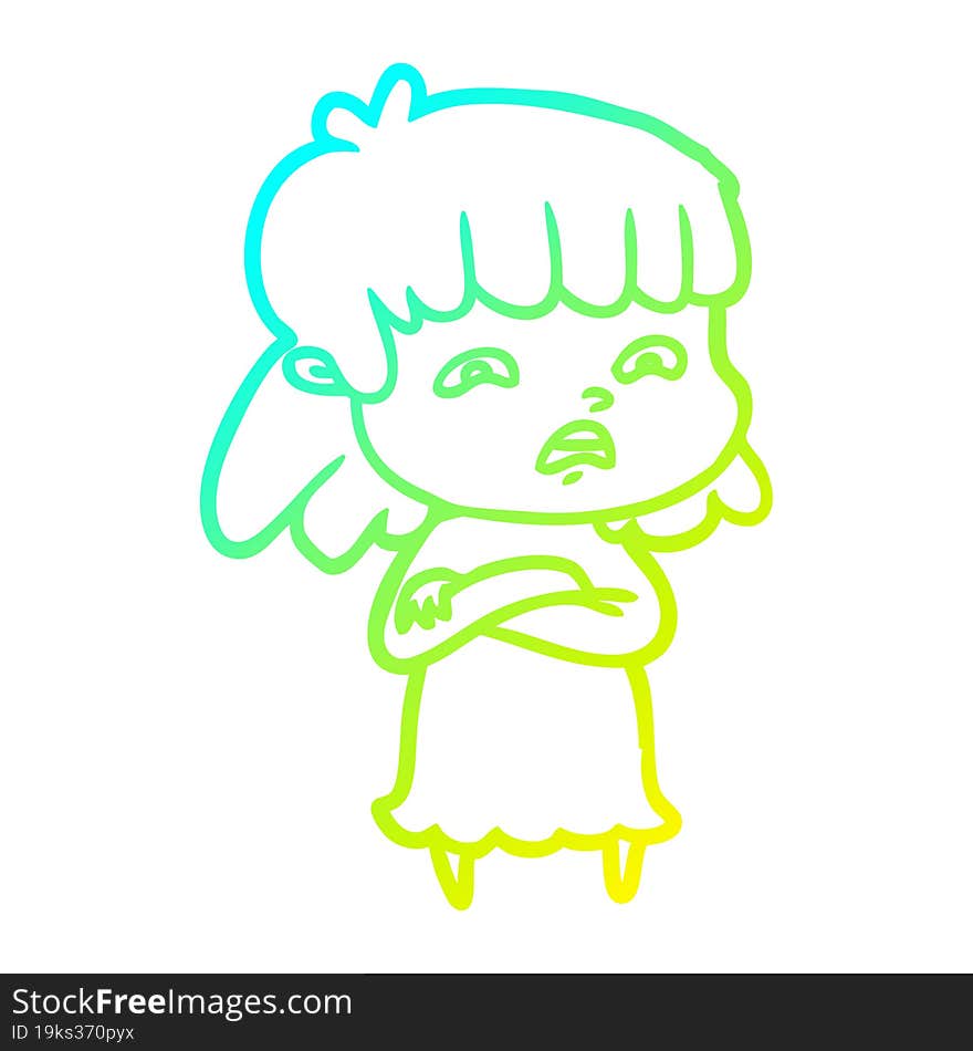 Cold Gradient Line Drawing Cartoon Worried Woman