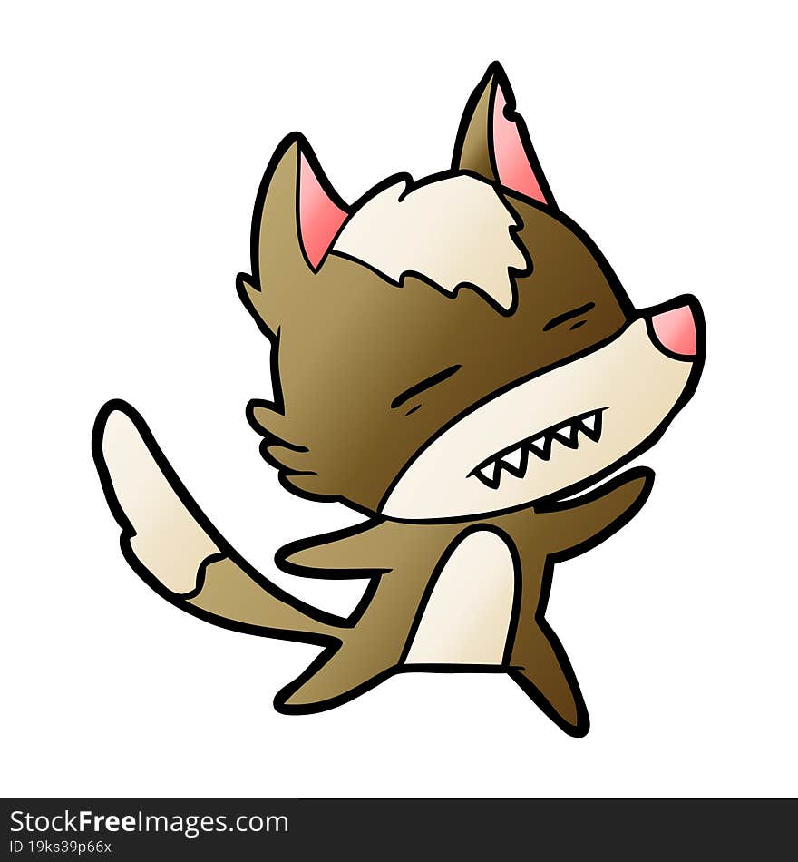 cartoon wolf showing teeth whilst dancing. cartoon wolf showing teeth whilst dancing