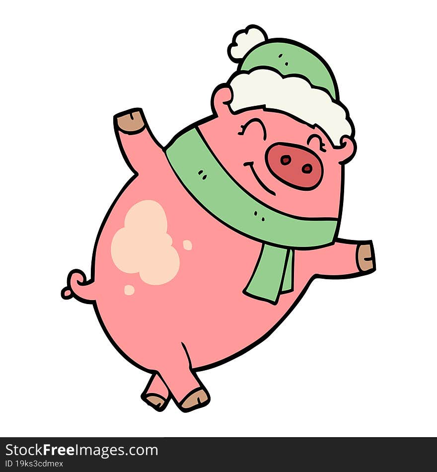 cartoon pig wearing christmas hat