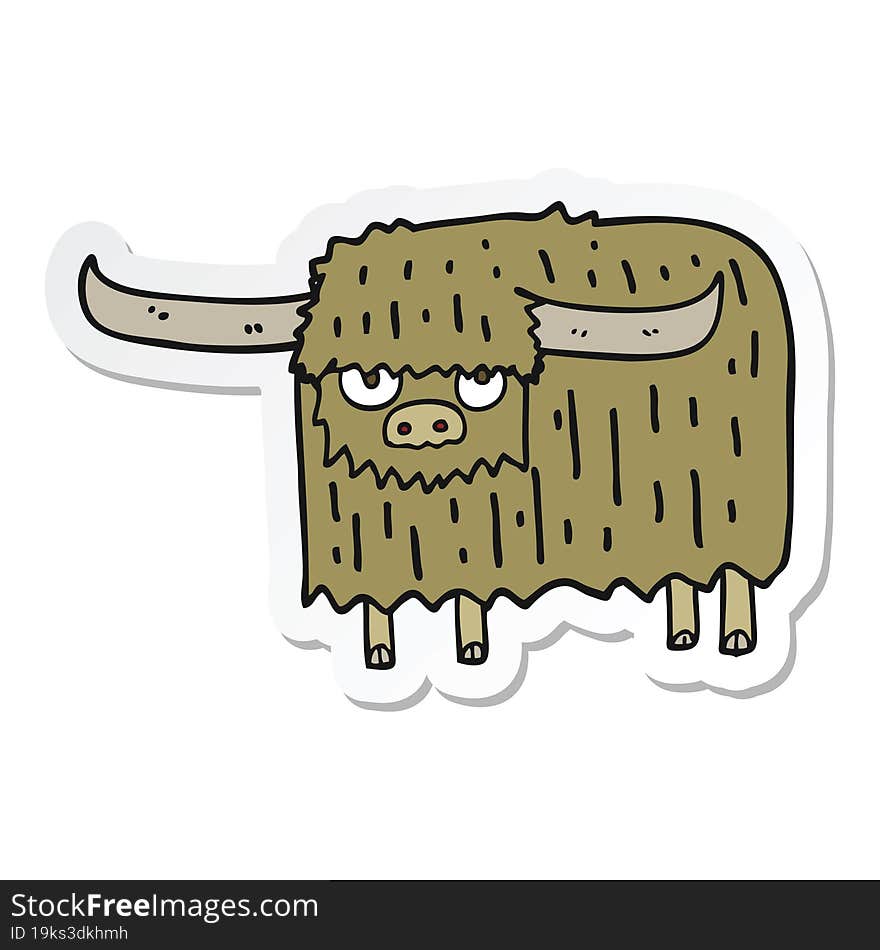 Sticker Of A Cartoon Hairy Cow