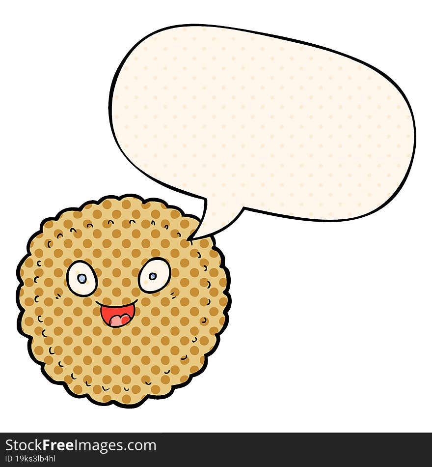 cartoon biscuit and speech bubble in comic book style