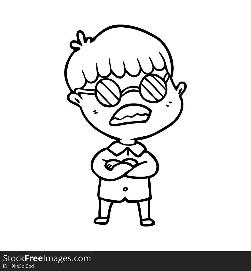 cartoon boy with crossed arms wearing spectacles. cartoon boy with crossed arms wearing spectacles