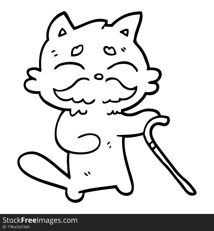 black and white cartoon old cat