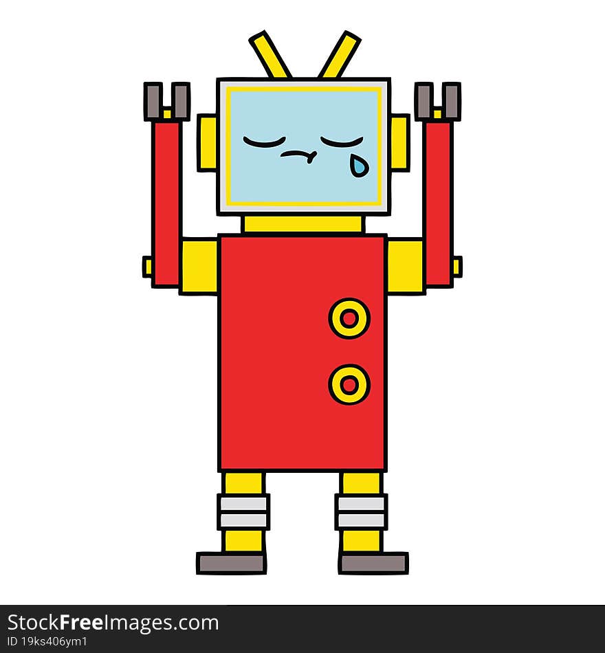 cute cartoon of a crying robot. cute cartoon of a crying robot