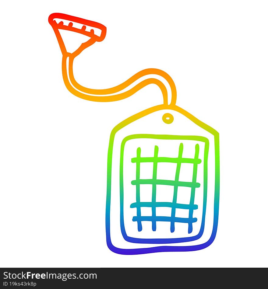 rainbow gradient line drawing of a cartoon green tea string bag