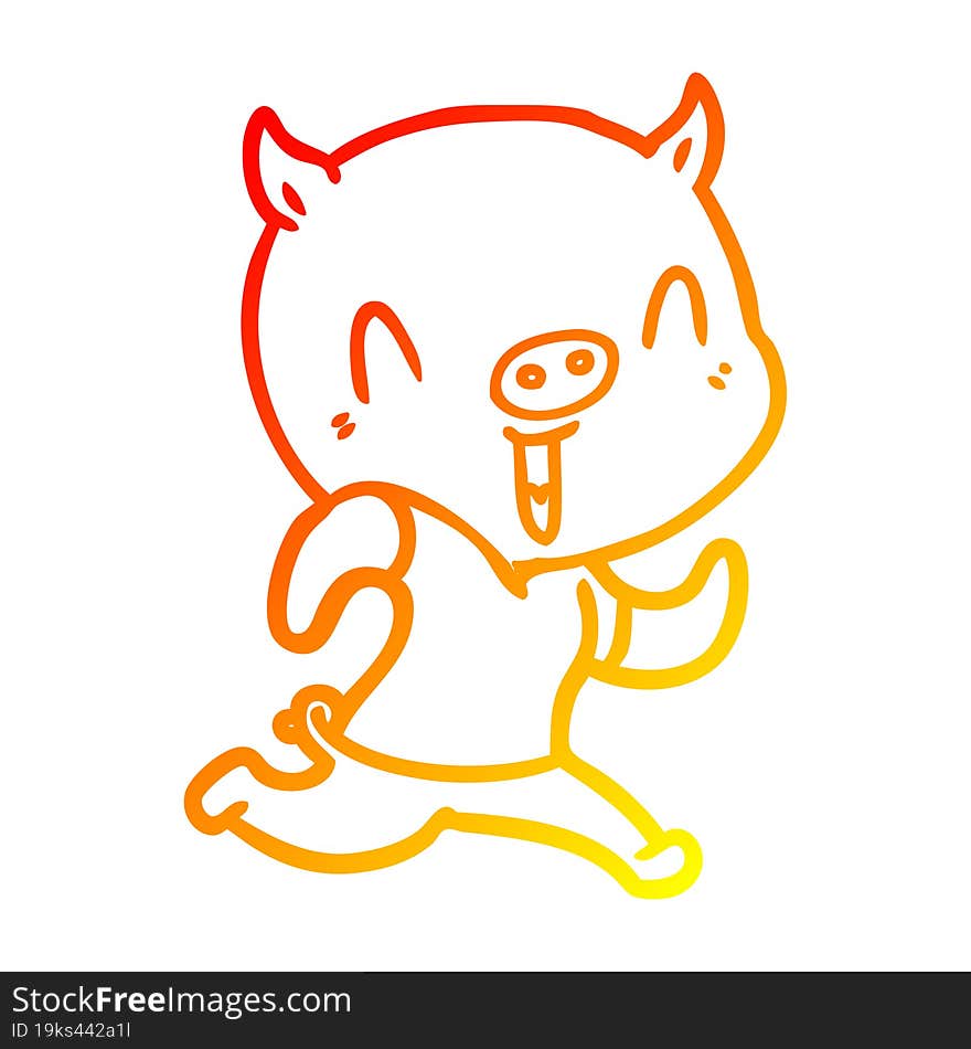 Warm Gradient Line Drawing Happy Cartoon Pig