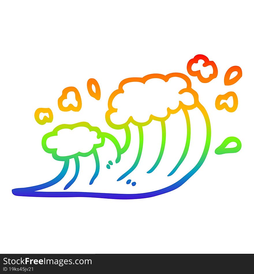 rainbow gradient line drawing of a cartoon wave crashing