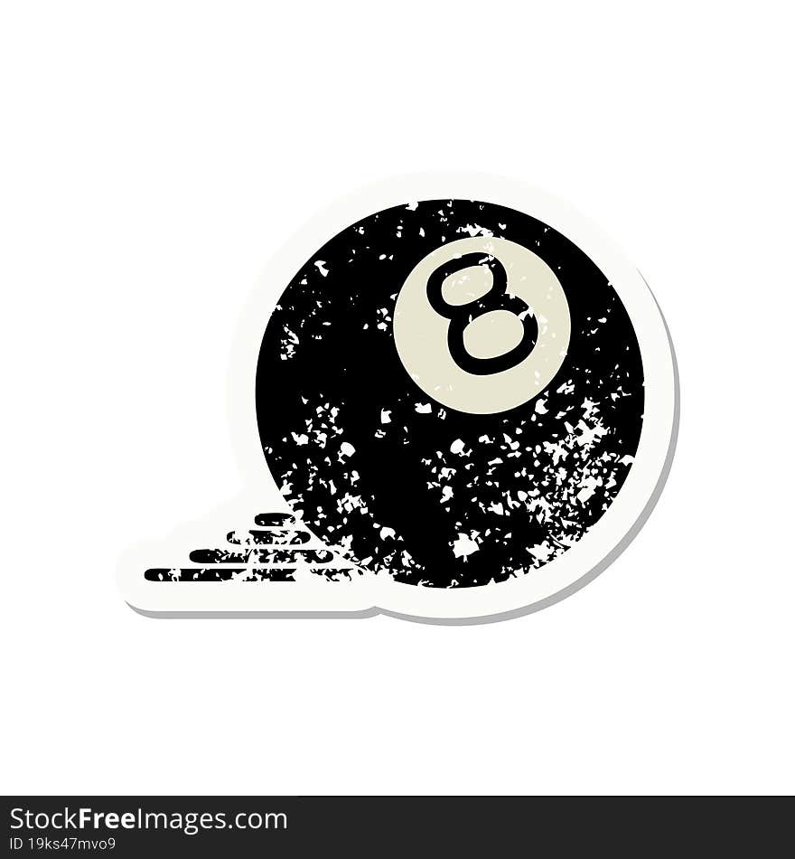 traditional distressed sticker tattoo of a 8 ball