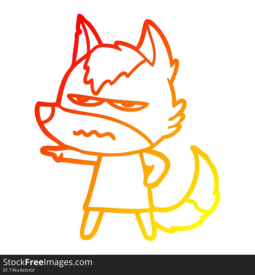 warm gradient line drawing cartoon annoyed wolf