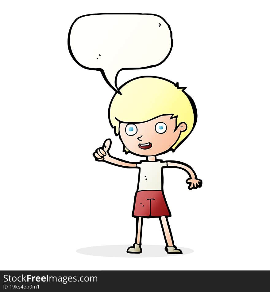 cartoon boy giving thumbs up symbol with speech bubble