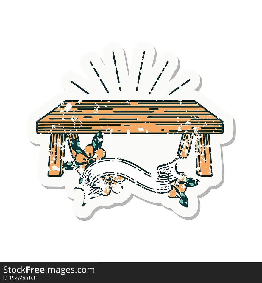 grunge sticker of tattoo style wood table