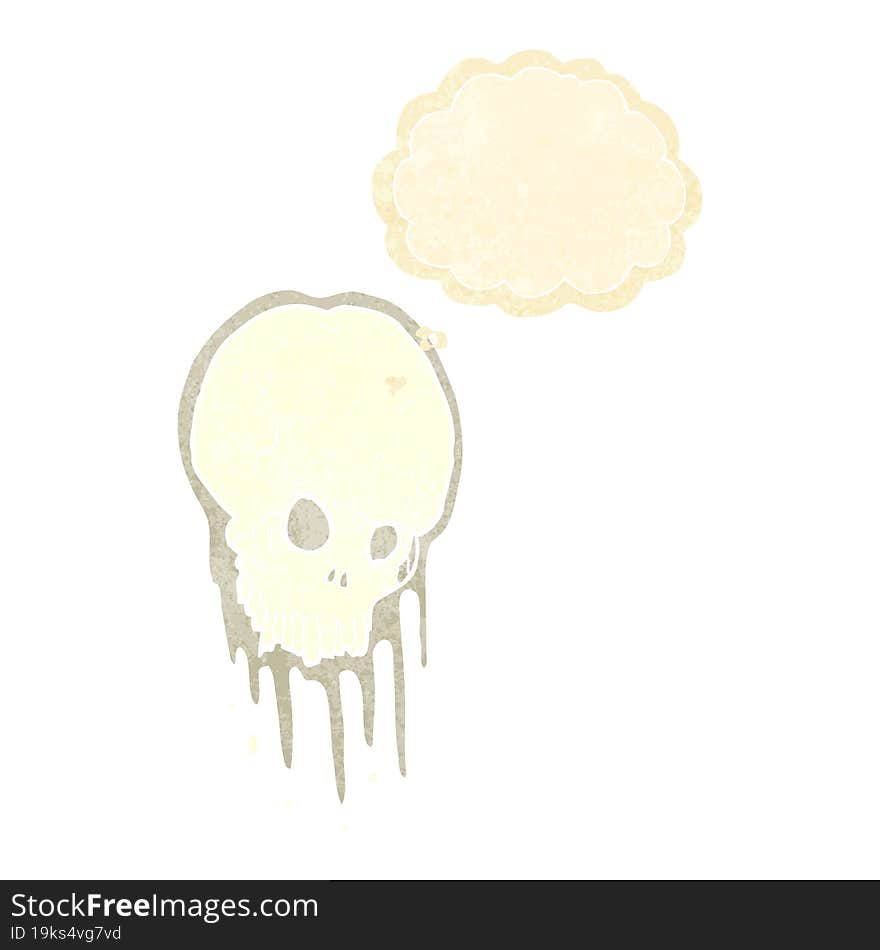 cartoon scary skull with thought bubble