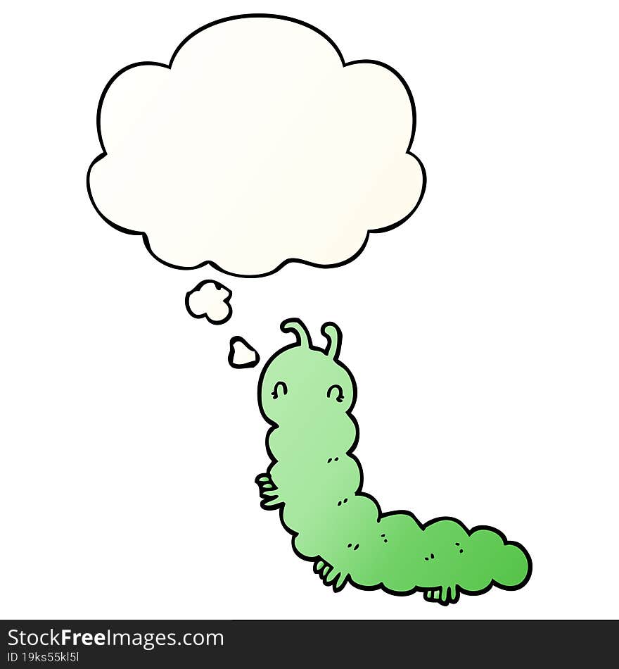 cartoon caterpillar and thought bubble in smooth gradient style