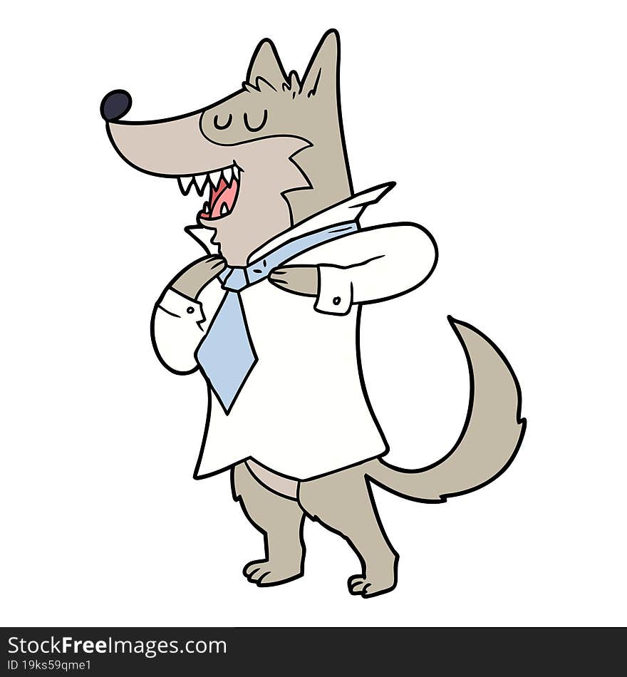 cartoon office wolf getting dressed. cartoon office wolf getting dressed