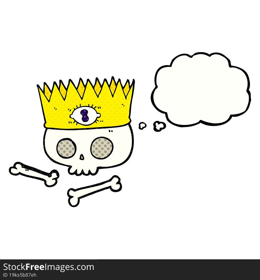 thought bubble cartoon magic crown on old skull