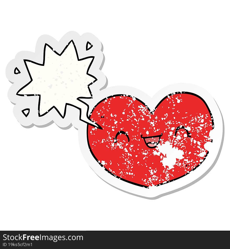 cartoon love heart and speech bubble distressed sticker