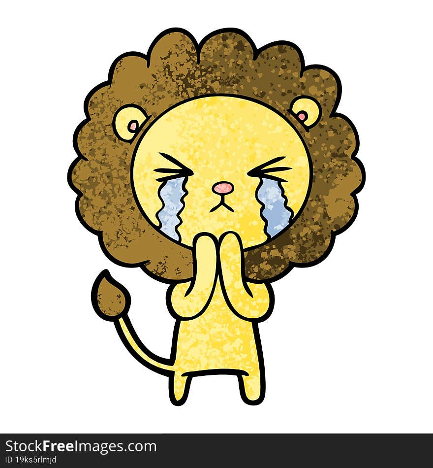 cartoon crying lion praying. cartoon crying lion praying